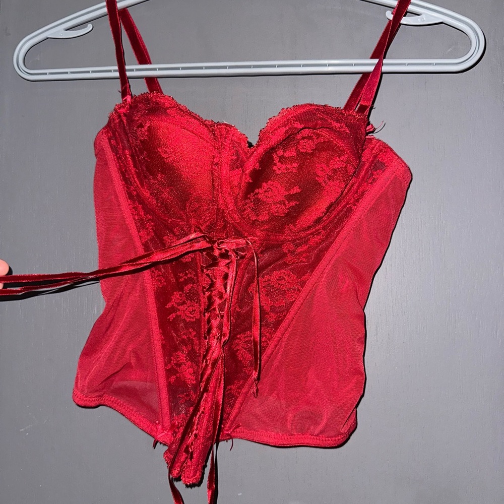 Elegant Red Lace Corset Top